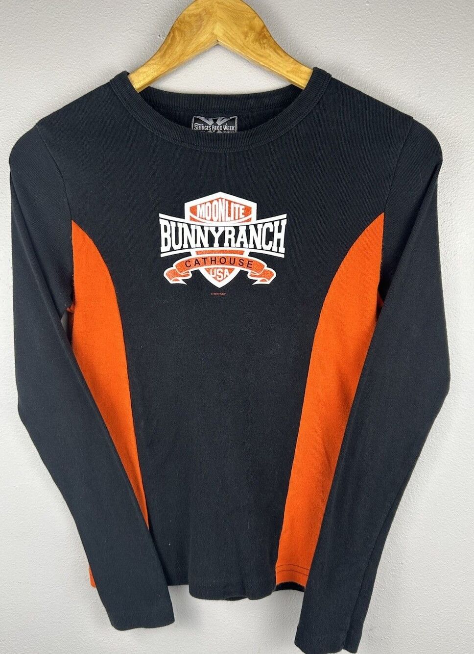Vtg 2006 Moonlite bunnyranch LS Top Sturgis bike Week Small Black And orange